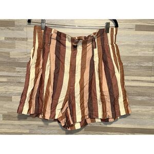 Madewell Women Shorts Sz 10 Pink Brown Striped Paperbag Tie Waist High Rise #326